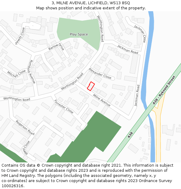 3, MILNE AVENUE, LICHFIELD, WS13 8SQ: Location map and indicative extent of plot