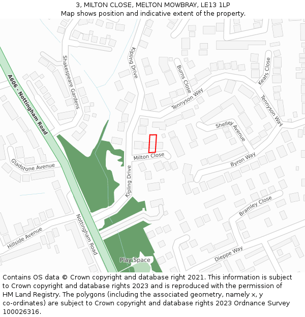3, MILTON CLOSE, MELTON MOWBRAY, LE13 1LP: Location map and indicative extent of plot