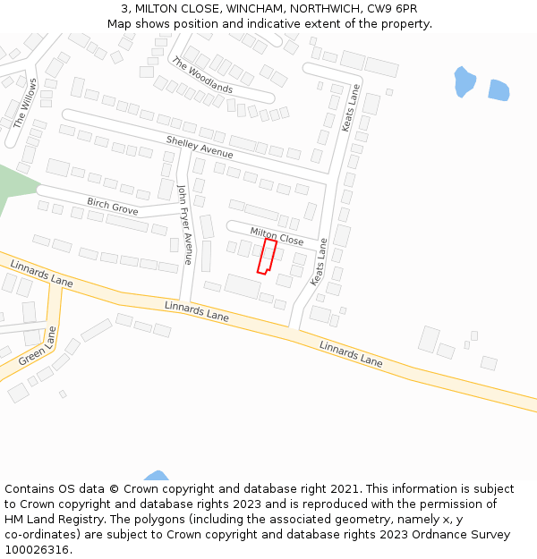 3, MILTON CLOSE, WINCHAM, NORTHWICH, CW9 6PR: Location map and indicative extent of plot