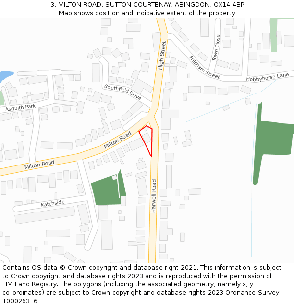 3, MILTON ROAD, SUTTON COURTENAY, ABINGDON, OX14 4BP: Location map and indicative extent of plot