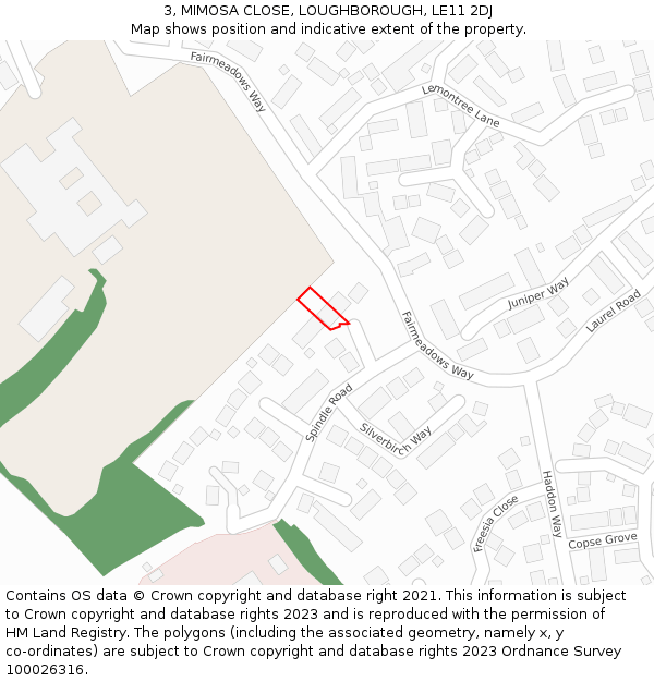 3, MIMOSA CLOSE, LOUGHBOROUGH, LE11 2DJ: Location map and indicative extent of plot