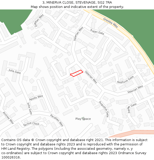 3, MINERVA CLOSE, STEVENAGE, SG2 7RA: Location map and indicative extent of plot