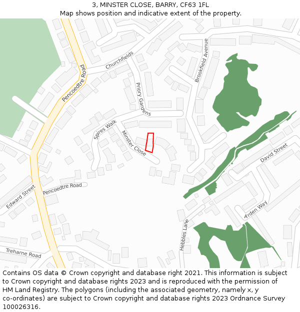 3, MINSTER CLOSE, BARRY, CF63 1FL: Location map and indicative extent of plot