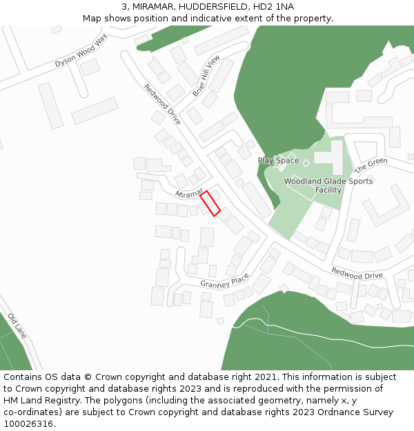 3, MIRAMAR, HUDDERSFIELD, HD2 1NA: Location map and indicative extent of plot