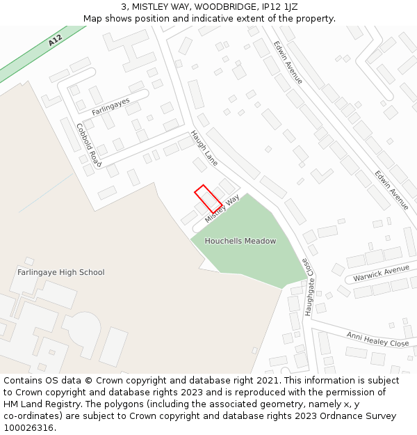 3, MISTLEY WAY, WOODBRIDGE, IP12 1JZ: Location map and indicative extent of plot