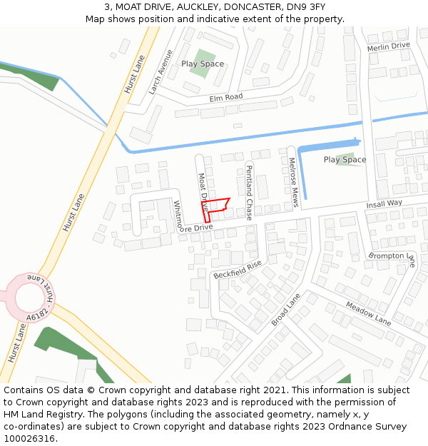 3, MOAT DRIVE, AUCKLEY, DONCASTER, DN9 3FY: Location map and indicative extent of plot