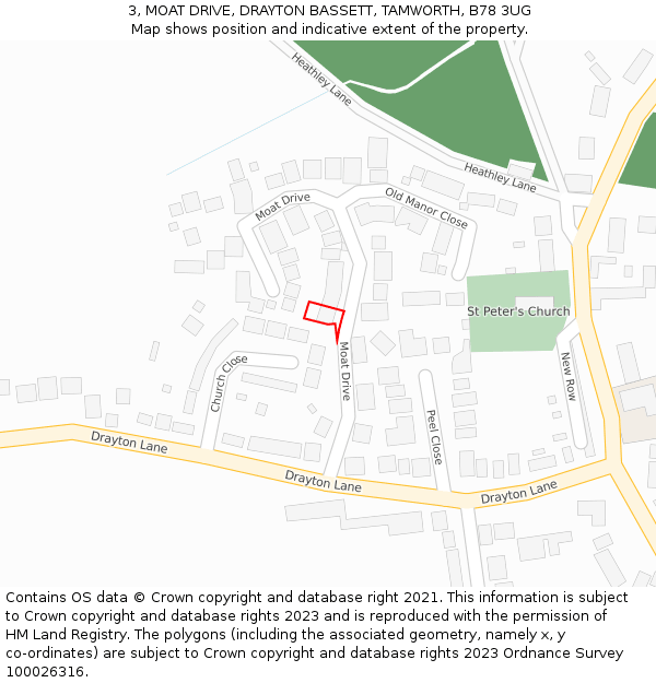 3, MOAT DRIVE, DRAYTON BASSETT, TAMWORTH, B78 3UG: Location map and indicative extent of plot