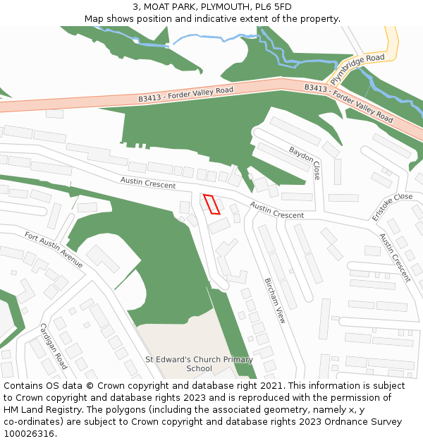 3, MOAT PARK, PLYMOUTH, PL6 5FD: Location map and indicative extent of plot