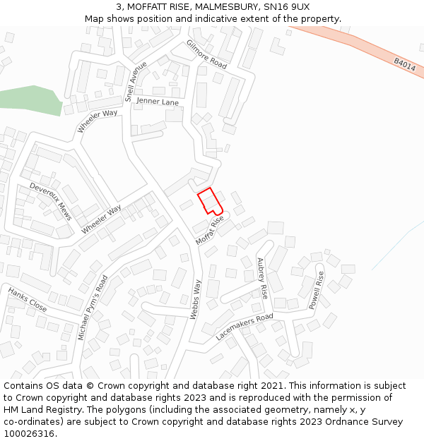 3, MOFFATT RISE, MALMESBURY, SN16 9UX: Location map and indicative extent of plot