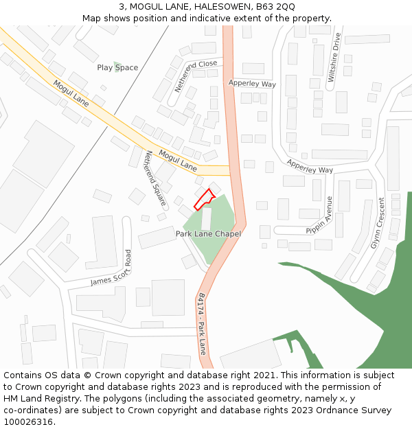 3, MOGUL LANE, HALESOWEN, B63 2QQ: Location map and indicative extent of plot