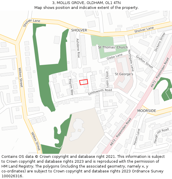 3, MOLLIS GROVE, OLDHAM, OL1 4TN: Location map and indicative extent of plot