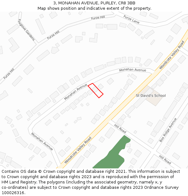 3, MONAHAN AVENUE, PURLEY, CR8 3BB: Location map and indicative extent of plot