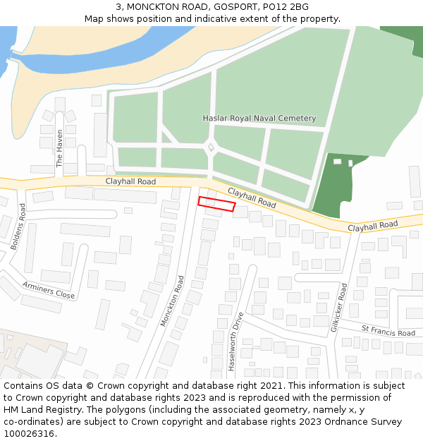 3, MONCKTON ROAD, GOSPORT, PO12 2BG: Location map and indicative extent of plot