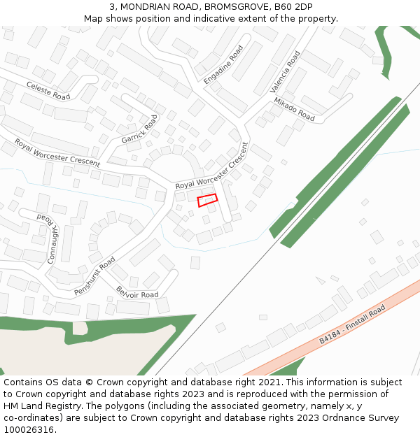 3, MONDRIAN ROAD, BROMSGROVE, B60 2DP: Location map and indicative extent of plot