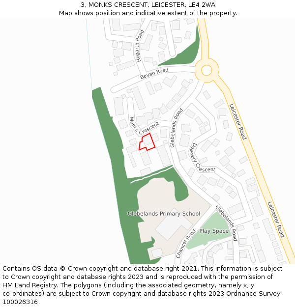 3, MONKS CRESCENT, LEICESTER, LE4 2WA: Location map and indicative extent of plot