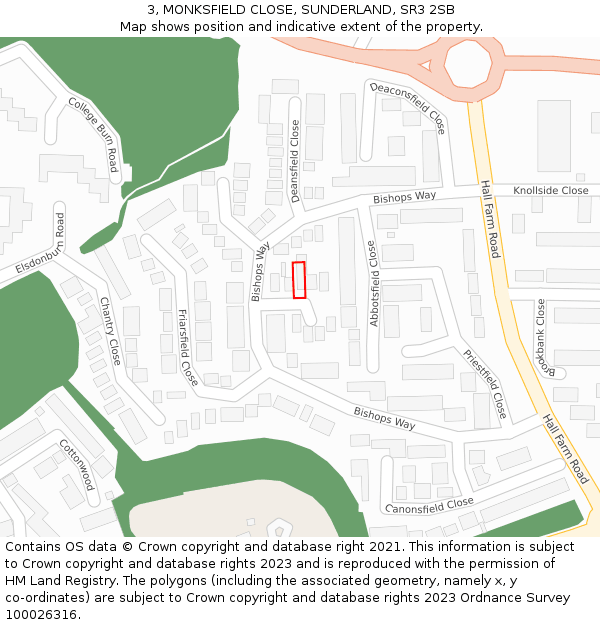 3, MONKSFIELD CLOSE, SUNDERLAND, SR3 2SB: Location map and indicative extent of plot