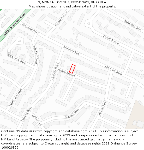 3, MONSAL AVENUE, FERNDOWN, BH22 8LA: Location map and indicative extent of plot