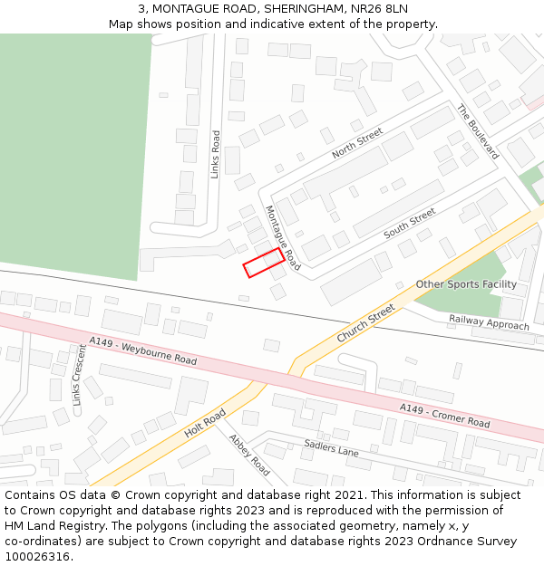 3, MONTAGUE ROAD, SHERINGHAM, NR26 8LN: Location map and indicative extent of plot