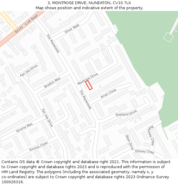 3, MONTROSE DRIVE, NUNEATON, CV10 7LX: Location map and indicative extent of plot