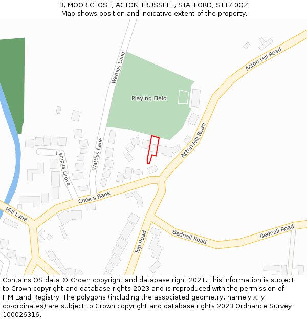 3, MOOR CLOSE, ACTON TRUSSELL, STAFFORD, ST17 0QZ: Location map and indicative extent of plot