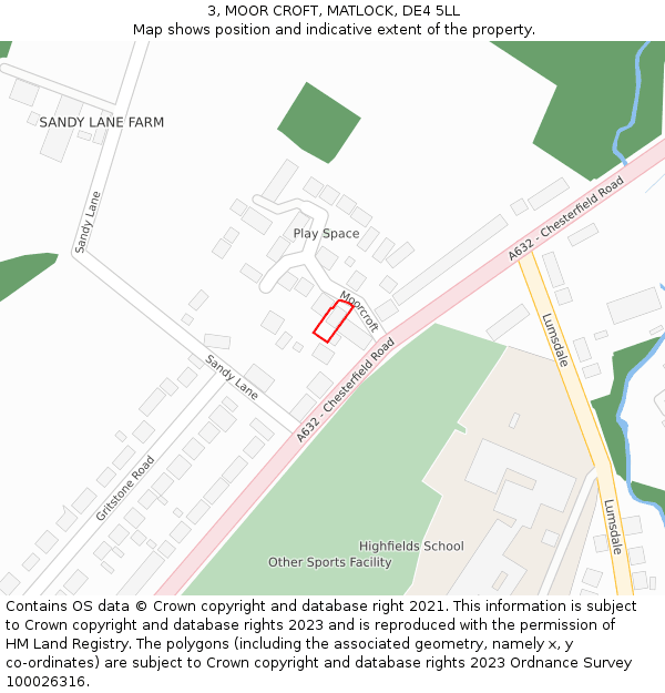 3, MOOR CROFT, MATLOCK, DE4 5LL: Location map and indicative extent of plot