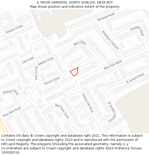 3, MOOR GARDENS, NORTH SHIELDS, NE29 8DT: Location map and indicative extent of plot