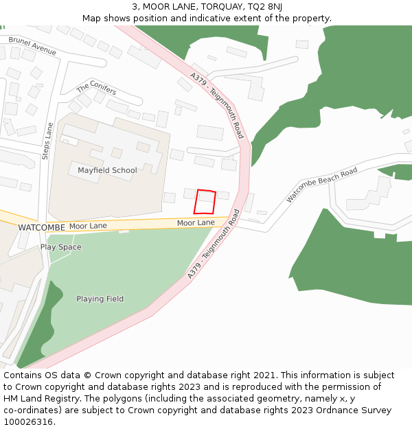 3, MOOR LANE, TORQUAY, TQ2 8NJ: Location map and indicative extent of plot