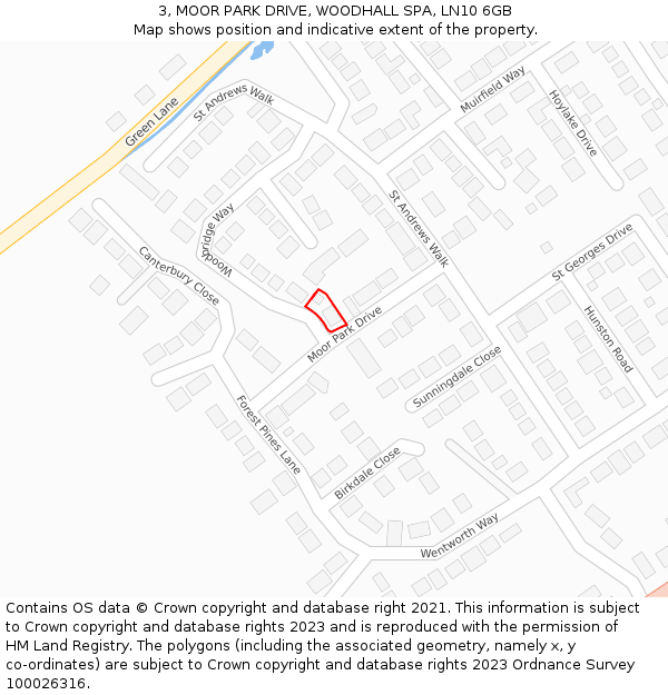 3, MOOR PARK DRIVE, WOODHALL SPA, LN10 6GB: Location map and indicative extent of plot