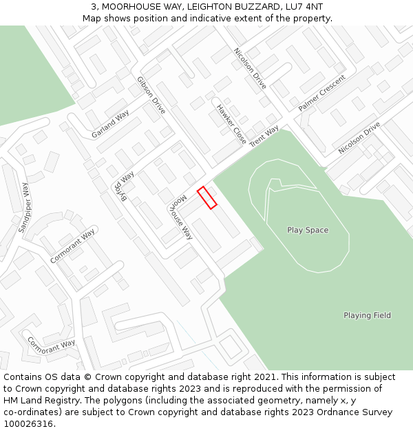 3, MOORHOUSE WAY, LEIGHTON BUZZARD, LU7 4NT: Location map and indicative extent of plot