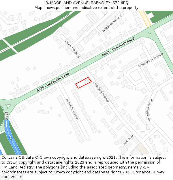 3, MOORLAND AVENUE, BARNSLEY, S70 6PQ: Location map and indicative extent of plot