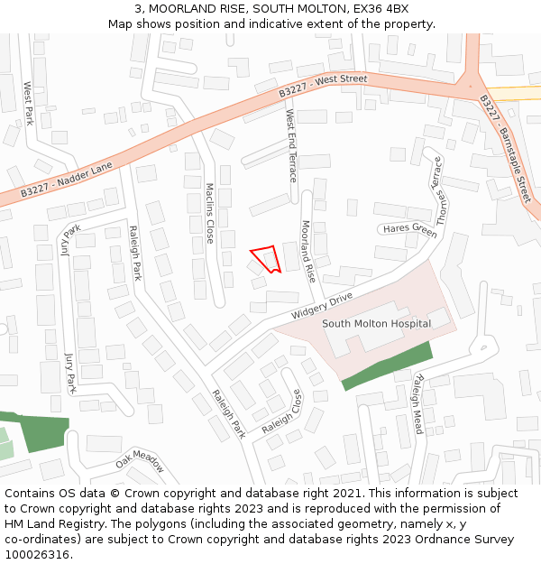 3, MOORLAND RISE, SOUTH MOLTON, EX36 4BX: Location map and indicative extent of plot