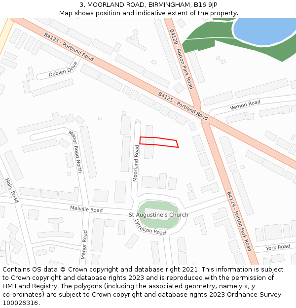 3, MOORLAND ROAD, BIRMINGHAM, B16 9JP: Location map and indicative extent of plot
