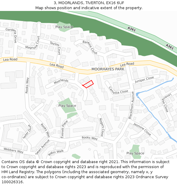 3, MOORLANDS, TIVERTON, EX16 6UF: Location map and indicative extent of plot