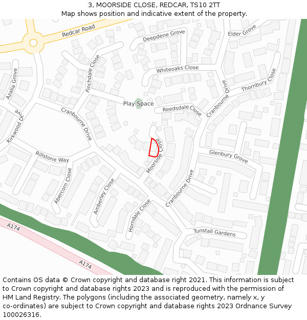 3, MOORSIDE CLOSE, REDCAR, TS10 2TT: Location map and indicative extent of plot