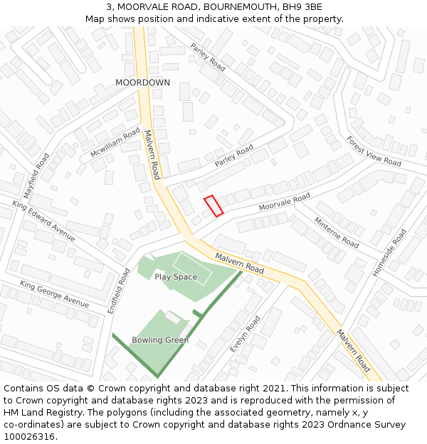 3, MOORVALE ROAD, BOURNEMOUTH, BH9 3BE: Location map and indicative extent of plot