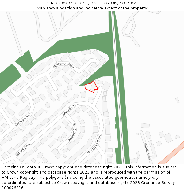 3, MORDACKS CLOSE, BRIDLINGTON, YO16 6ZF: Location map and indicative extent of plot