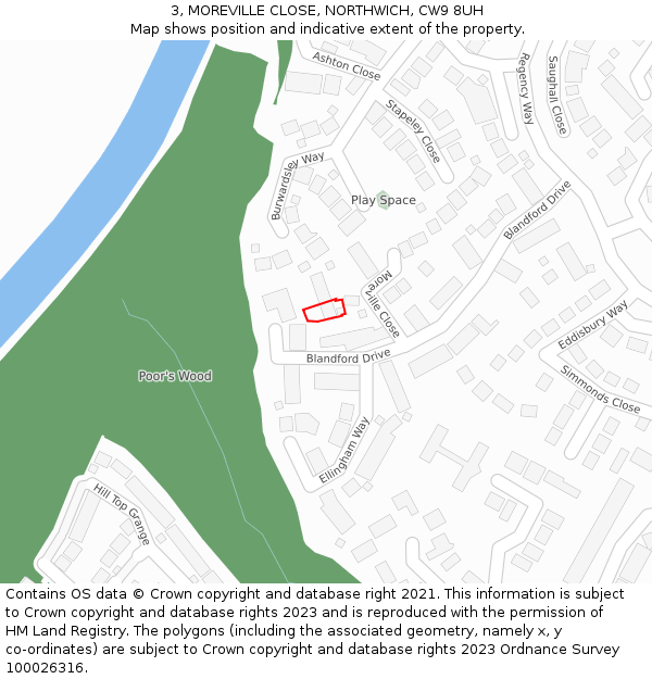 3, MOREVILLE CLOSE, NORTHWICH, CW9 8UH: Location map and indicative extent of plot