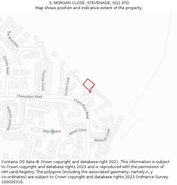 3, MORGAN CLOSE, STEVENAGE, SG1 4TG: Location map and indicative extent of plot