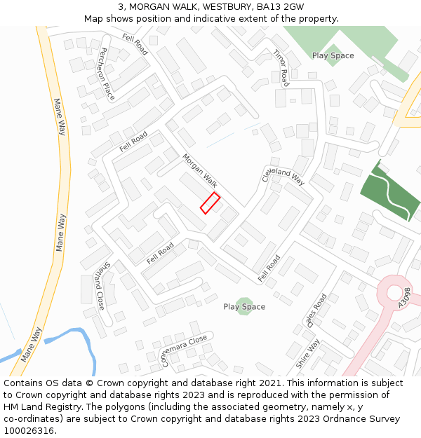 3, MORGAN WALK, WESTBURY, BA13 2GW: Location map and indicative extent of plot