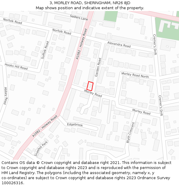 3, MORLEY ROAD, SHERINGHAM, NR26 8JD: Location map and indicative extent of plot