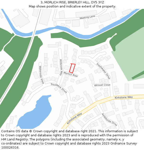3, MORLICH RISE, BRIERLEY HILL, DY5 3YZ: Location map and indicative extent of plot