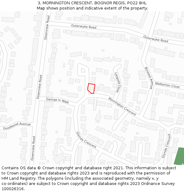 3, MORNINGTON CRESCENT, BOGNOR REGIS, PO22 8HL: Location map and indicative extent of plot