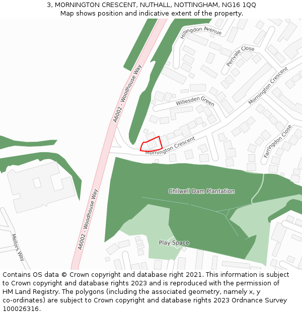 3, MORNINGTON CRESCENT, NUTHALL, NOTTINGHAM, NG16 1QQ: Location map and indicative extent of plot