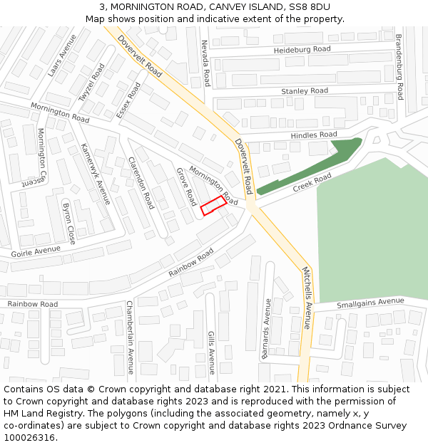 3, MORNINGTON ROAD, CANVEY ISLAND, SS8 8DU: Location map and indicative extent of plot