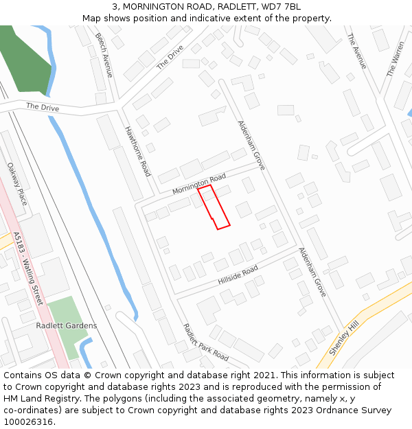 3, MORNINGTON ROAD, RADLETT, WD7 7BL: Location map and indicative extent of plot