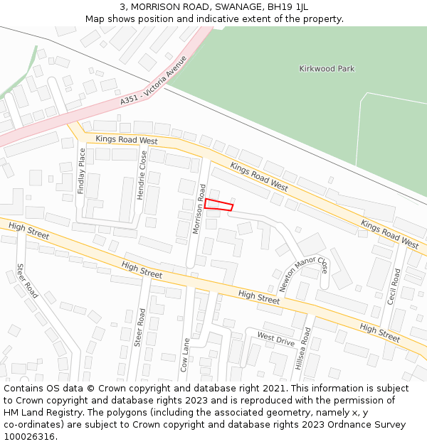 3, MORRISON ROAD, SWANAGE, BH19 1JL: Location map and indicative extent of plot