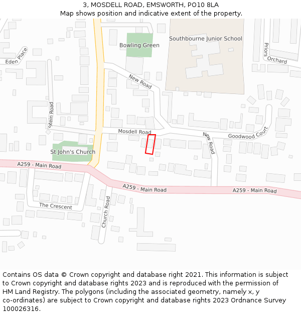 3, MOSDELL ROAD, EMSWORTH, PO10 8LA: Location map and indicative extent of plot