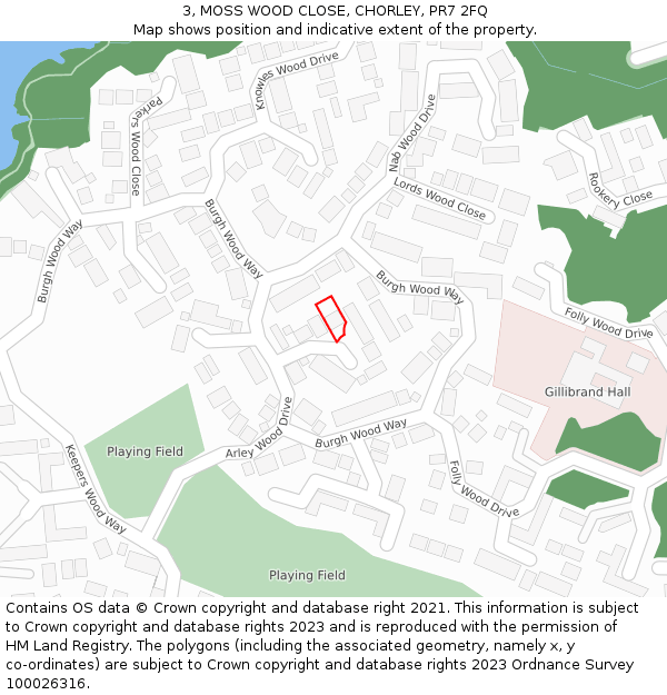 3, MOSS WOOD CLOSE, CHORLEY, PR7 2FQ: Location map and indicative extent of plot