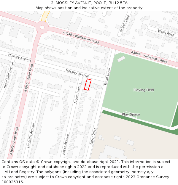 3, MOSSLEY AVENUE, POOLE, BH12 5EA: Location map and indicative extent of plot
