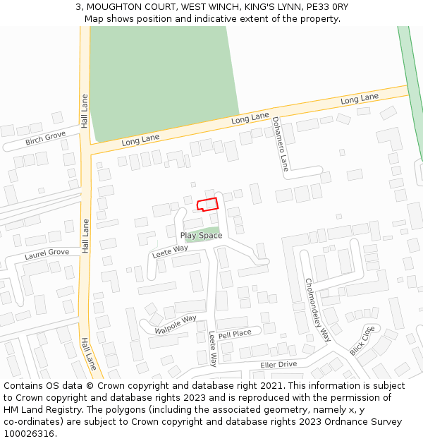 3, MOUGHTON COURT, WEST WINCH, KING'S LYNN, PE33 0RY: Location map and indicative extent of plot